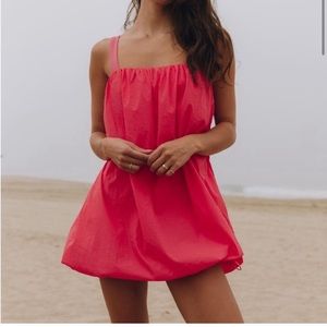 Daily Drills bubble mini dress in punch pink